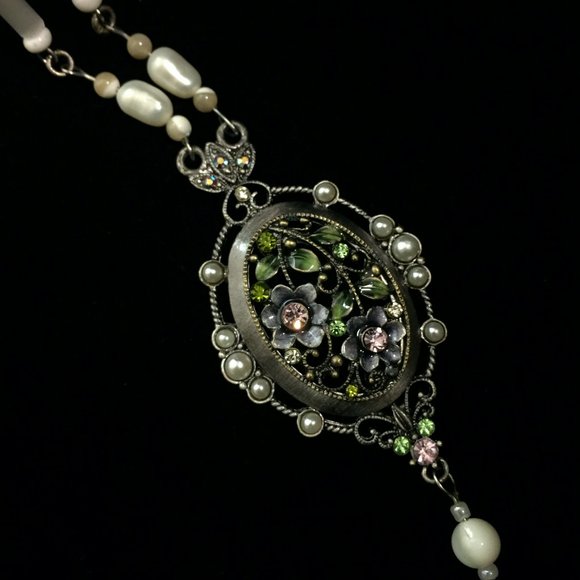 VTG Semiprecious Gem Victorian Style Necklace Filigree Floral - Picture 2 of 6